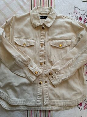 Zara Beige Overshirt with Gold Buttons